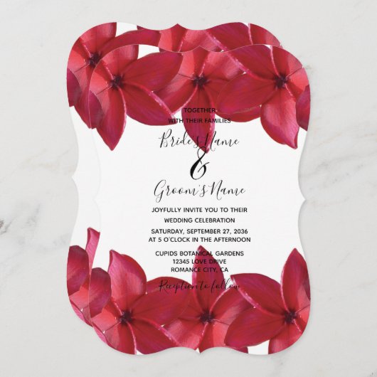 Red Plumeria Frangipani Invitations de mariage (Devant / Derrière)