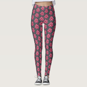 Red Poinsetta Pattern Floral Kerstmis Black Leggings