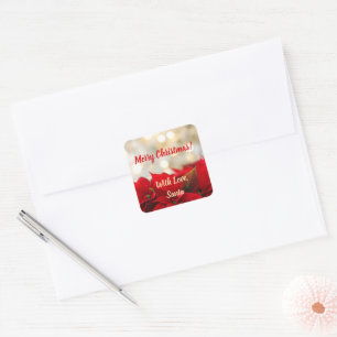 Red Poinsettia Aangepaste tekst Floral Kerstmis Vierkante Sticker