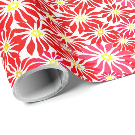 Red Poinsettia Allover Holiday Floral Pattern Wrap Cadeaupapier (Rol Hoek)
