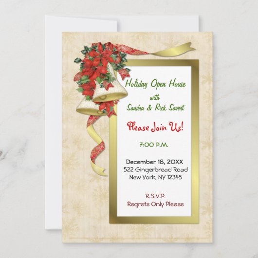 Red Poinsettia Bells Kaart (Voorkant)