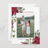 Red Poinsettia Botanical Merry kerst Photo Hol Feestdagenkaart (Voorkant / Achterkant)