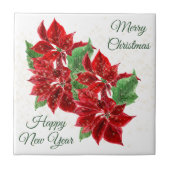 Red Poinsettia Bouquet kerst Tegeltje (Voorkant)