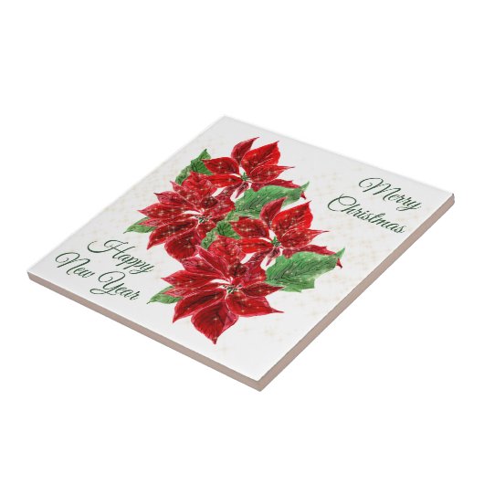 Red Poinsettia Bouquet kerst Tegeltje (Zijkant)