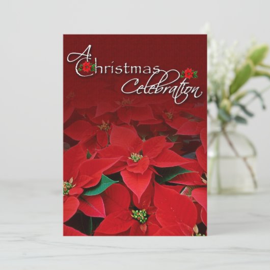 Red Poinsettia Christmas Celebration Invitation (Debout devant)