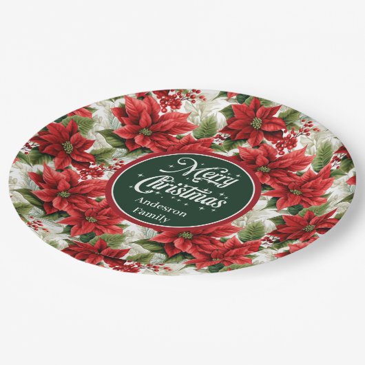Red Poinsettia Christmas Custom Elegant Plates  Papieren Bordje (Gekanteld)
