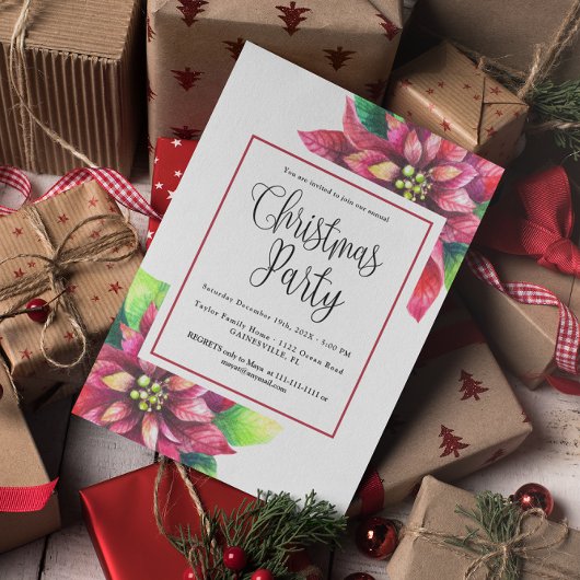 Red Poinsettia Christmas Party Invitation