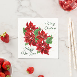 Red Poinsettia Confetti-kerstpapier Napkins Servet