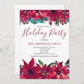 Red Poinsettia Fête Invitation (Devant / Derrière)