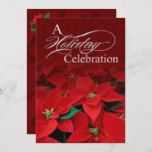 Red Poinsettia Fête Invitation (Devant / Derrière)