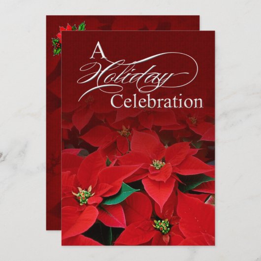 Red Poinsettia Fête Invitation (Devant / Derrière)