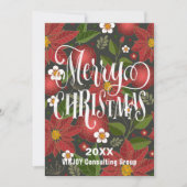 Red Poinsettia Floral Elegant Script Corporate Feestdagenkaart (Voorkant)