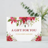 Red Poinsettia Floral Gold Gift Certificate Kaart (Staand voorkant)