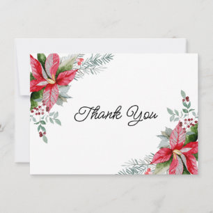 Red Poinsettia Floral-kerstBaby shower Bedankkaart