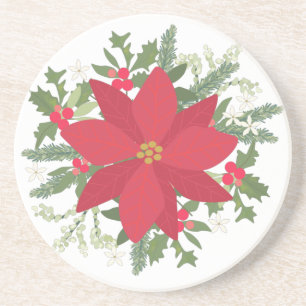 Red Poinsettia Floral Kerstmis Zandsteen Onderzetter