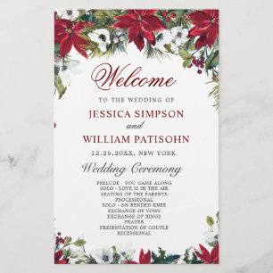 Red Poinsettia Floral Mariage Cérémonie Programme