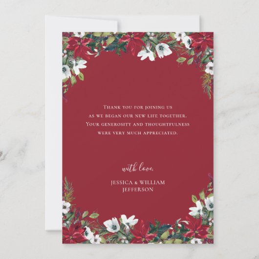 Red Poinsettia Floral PHOTO Weddenschap Hartelijk Bedankkaart (Achterkant)
