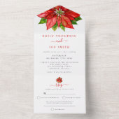 Red Poinsettia Gast Adressen Kerstbruiloft All In One Uitnodiging (Binnen)