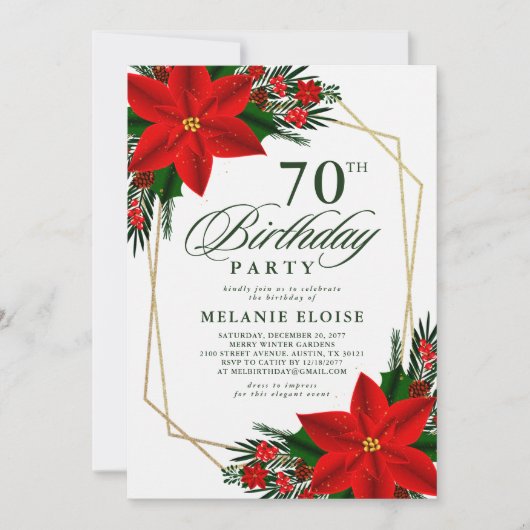 Red Poinsettia Greenery Kerstmis Kaart (Voorkant)