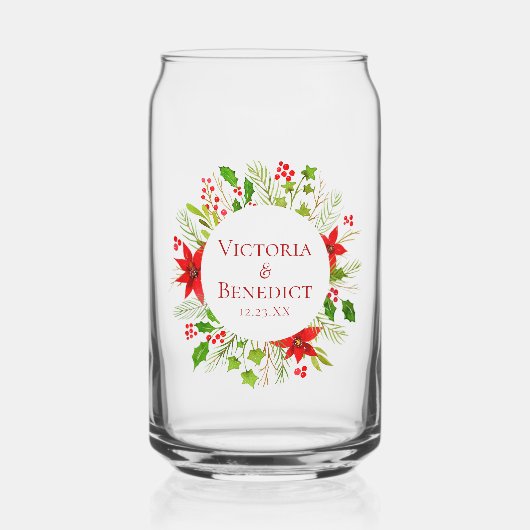 Red Poinsettia Holiday Wedding gepersonaliseerd Blikvorm Glas (Voorkant)