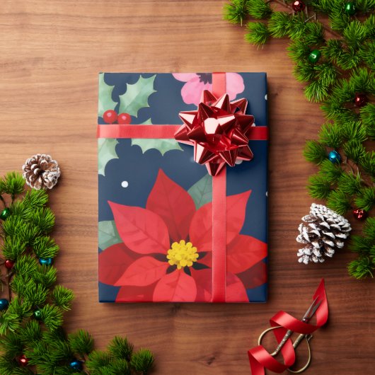 Red Poinsettia Holidays Cadeaupapier (Feestdagen Geschenken)