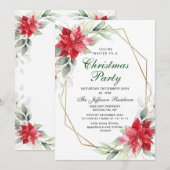 Red Poinsettia Holly Kerstfeest Kaart (Voorkant / Achterkant)