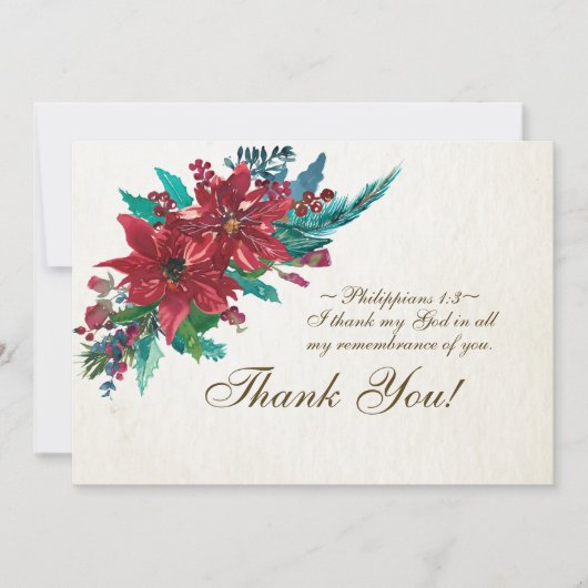 Red Poinsettia Inspirerend Bijbel Verse Kerstmis Bedankkaart (Voorkant)
