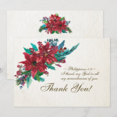 Red Poinsettia Inspirerend Bijbel Verse Kerstmis Bedankkaart (Voorkant / Achterkant)