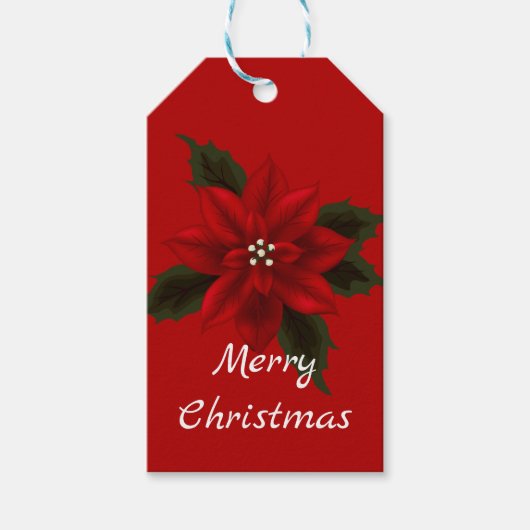 Red Poinsettia kerrood Cadeaulabel (Voorkant)
