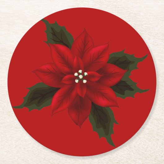 Red Poinsettia kerstfeest Ronde Kartonnen Onderzetter (Voorkant)