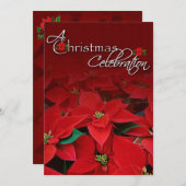 Red Poinsettia kerstfeestelijke uitnodiging (Voorkant / Achterkant)