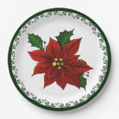Red Poinsettia Kerstmis Floral Holiday Papieren Bordje (Voorkant)