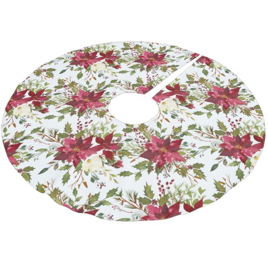 Red Poinsettia Pattern op White Kerstboom Rok (Gekanteld)
