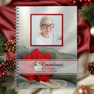 Red Poinsettia Pearls Funeral Memorial Livre d'inv