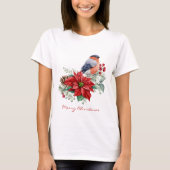 Red Poinsettia Pine Cone Bird kerst T-shirt (Voorkant)