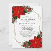 Red Poinsettia Pine Greenery kerstbruiloft Kaart (Voorkant)