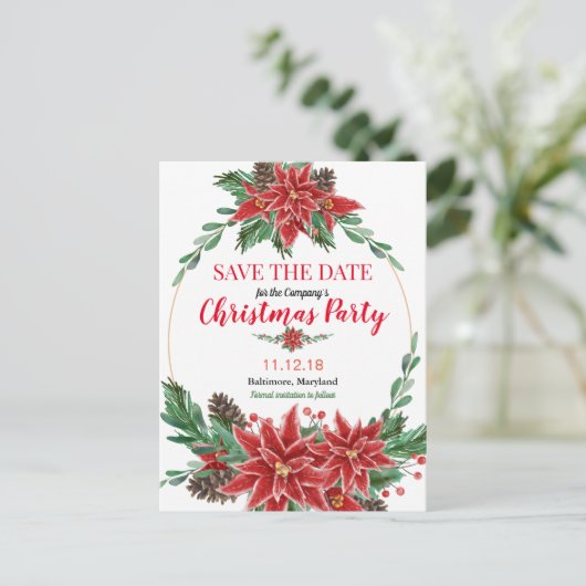 Red Poinsettia Red de datum van het kerstfeest Aankondigingskaart (Staand voorkant)