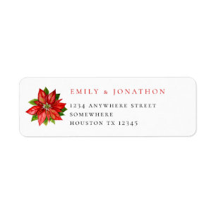 Red Poinsettia Return Name Address Xmas Weddenscha Etiket