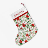Red Poinsettia Tropical Christmas Pattern Kleine Kerstsok (Achterkant (Hangend))