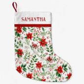 Red Poinsettia Tropical Christmas Pattern Kleine Kerstsok (Voorkant)