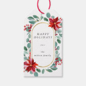 Red Poinsettia Vakantie Bloemen Monogram Cadeaulabel (Voorkant)