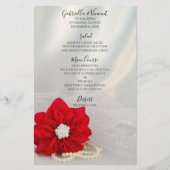 Red Poinsettia White Pearls Menu de mariage d'hive (Devant)