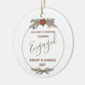 Red Poinsettia Wreate First Kerstmis Keramisch Ornament (Links)