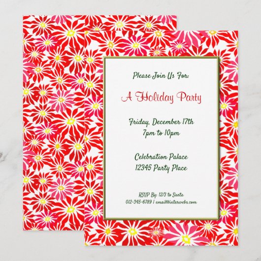 Red Poinsettias Editable Holiday 5x7 Invitations (Devant / Derrière)