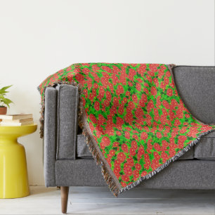 Red Poinsettias en Green Holly Deken