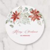 Red Poinsettias en Greenery Kerstmis Bedankjes Labels (Voorkant)