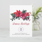 Red Poinsettias Holly Company Logo Business Feestdagenkaart (Staand voorkant)