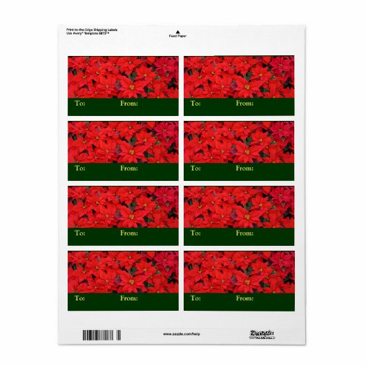 Red Poinsettias I Kerstfeestdag Floral Foto Etiket (Full Sheet)