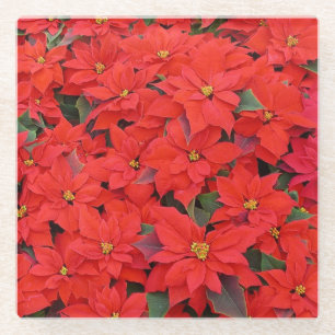 Red Poinsettias I Kerstfeestdag Floral Foto Glazen Onderzetter