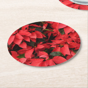 Red Poinsettias II Kerstfeestdag Floral Ronde Kartonnen Onderzetter
